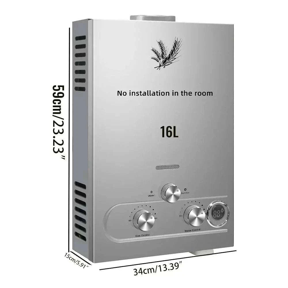 Tankless LPG Propane Water Heater with Digital Display 6L–18L-12L 24KW Silver / CZECH REPUBLIC