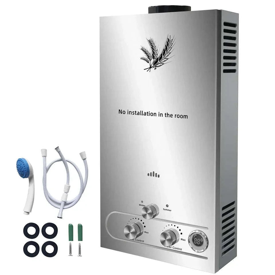 Tankless Propane Gas Water Heater Kit, Stainless Steel-Poland / 10L 12KW white