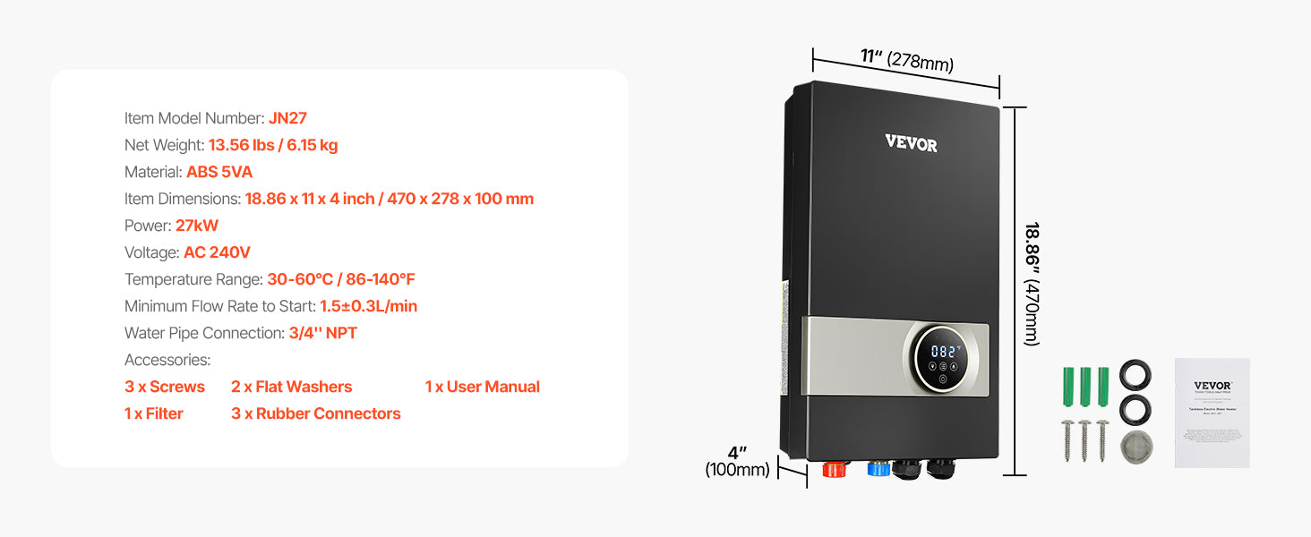 Tankless Electric Water Heater 27/36kW Instant Under Sink System