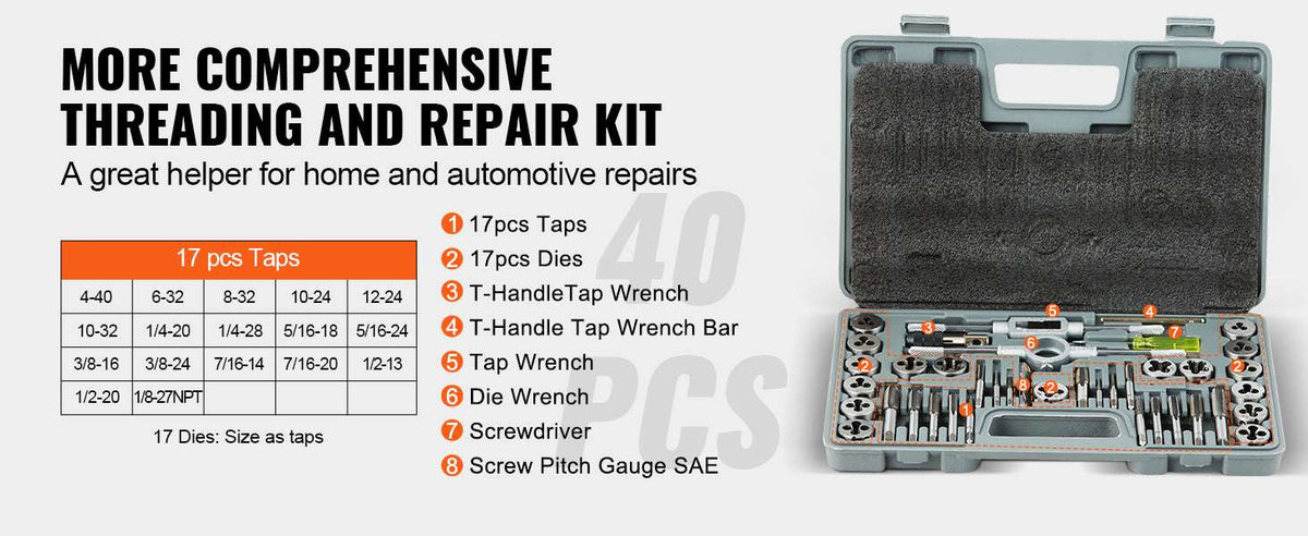 Tap and Die Set Metric & SAE Threading Tool Kit (40–116 Pieces)-80 PCs SAE Metric / france