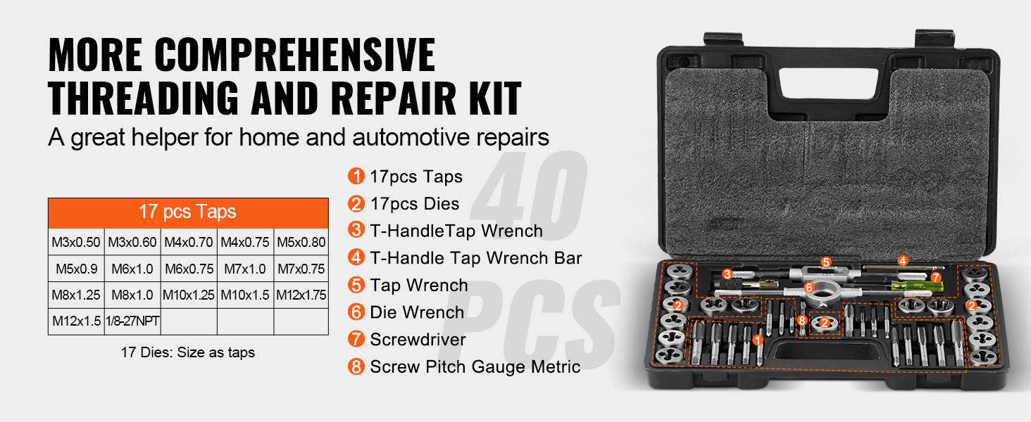 Tap and Die Set Metric & SAE Threading Tool Kit (40–116 Pieces)-80 PCs SAE Metric / france