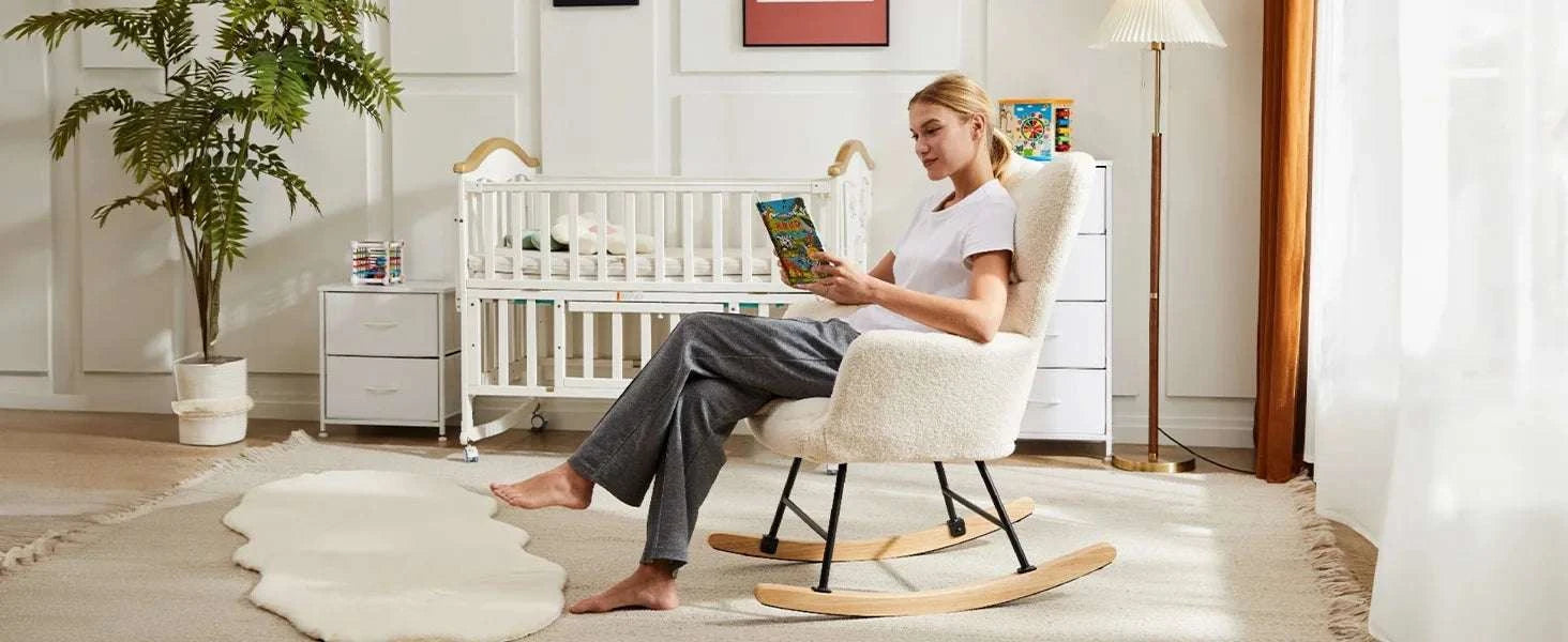 Teddy Fabric Glider Rocking Chair with High Back & Padded Seat-Pink / United States