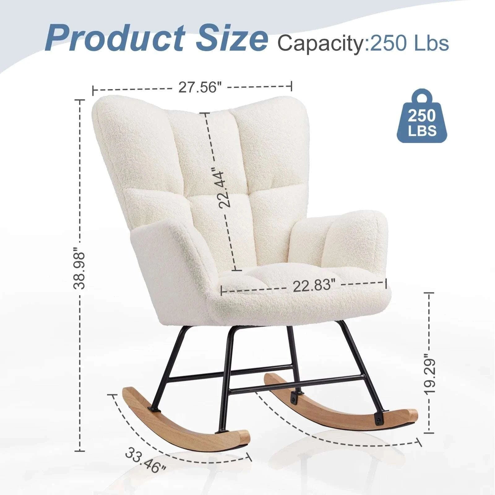 Teddy Fabric Glider Rocking Chair with High Back & Padded Seat-Pink / United States