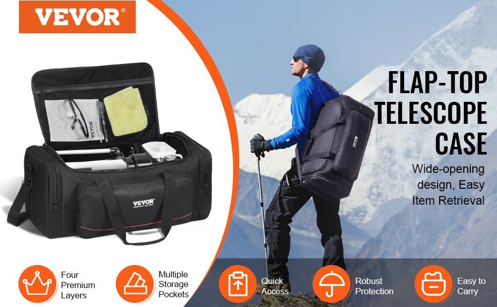 22in Shock-Absorb Telescope Storage Bag with Fixed Buckles, Multi-Pocket & Detachable Divider