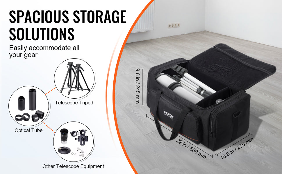 22in Shock-Absorb Telescope Storage Bag with Fixed Buckles, Multi-Pocket & Detachable Divider