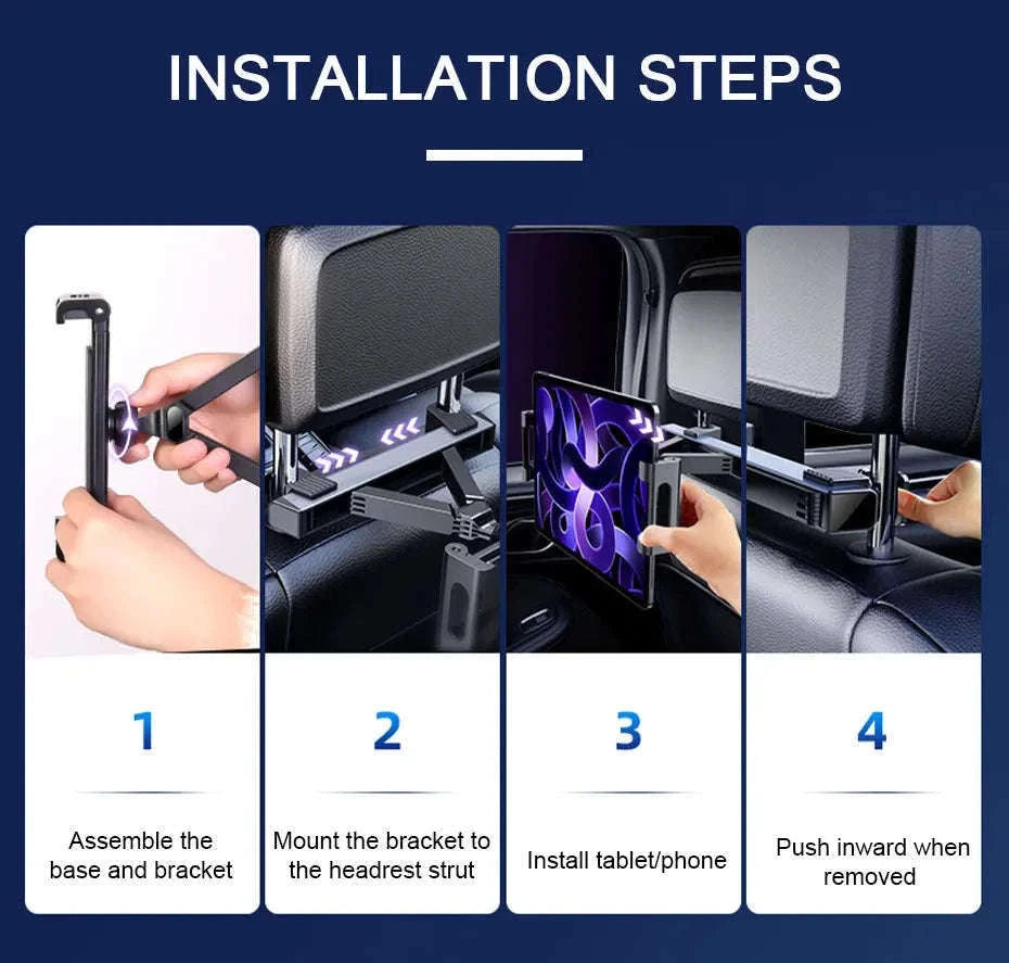 Telescopic Car Tablet Holder for Headrest, 360-Degree Rotation, Universal 4-12.9 in-1pc