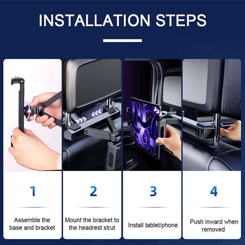 Telescopic Car Tablet Holder for Headrest, 360-Degree Rotation, Universal 4-12.9 in-1pc