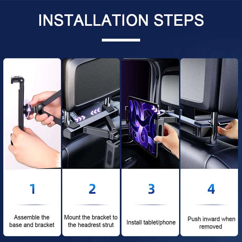 Telescopic Car Tablet Holder for Headrest, 360-Degree Rotation, Universal 4-12.9 in-1pc