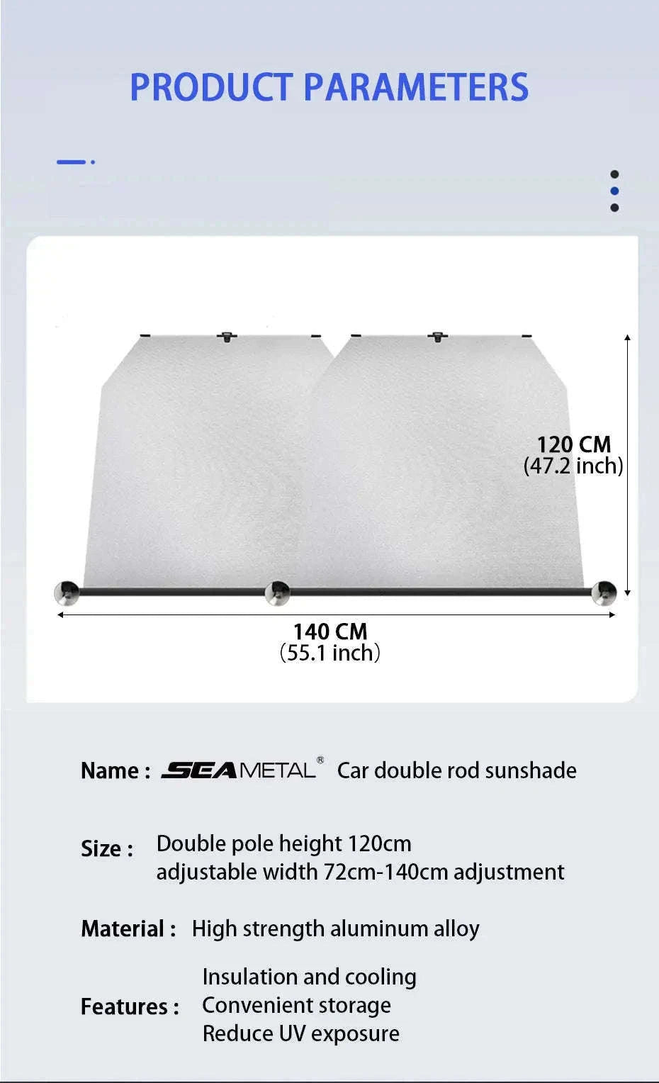 Telescopic Car Windshield Sun Shade Curtain 72cm-140cm Adjustable-1 pc