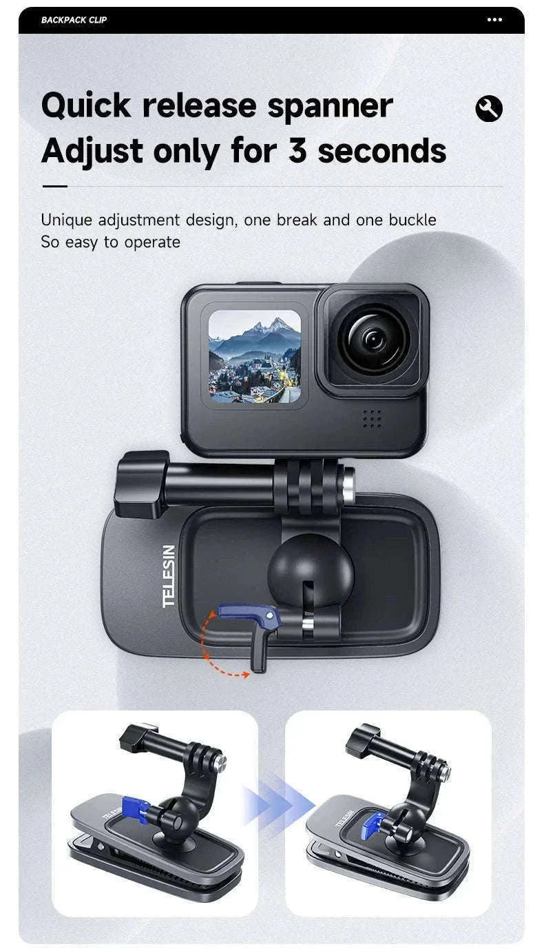 TELESIN 360° Rotating Magnetic Backpack Clip for Action Cameras-With Magnetic B