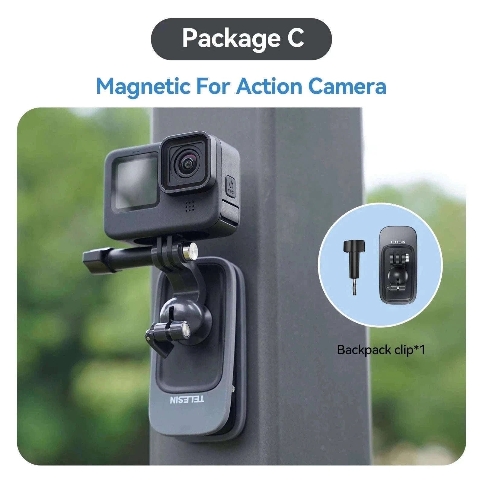 TELESIN 360° Rotating Magnetic Backpack Clip for Action Cameras-With Magnetic B