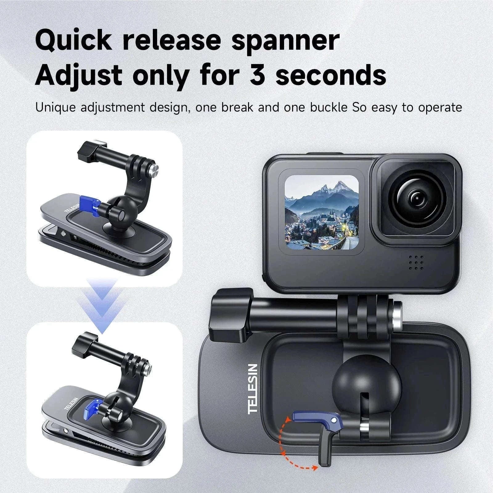 TELESIN 360° Rotating Magnetic Backpack Clip for Action Cameras-With Magnetic B