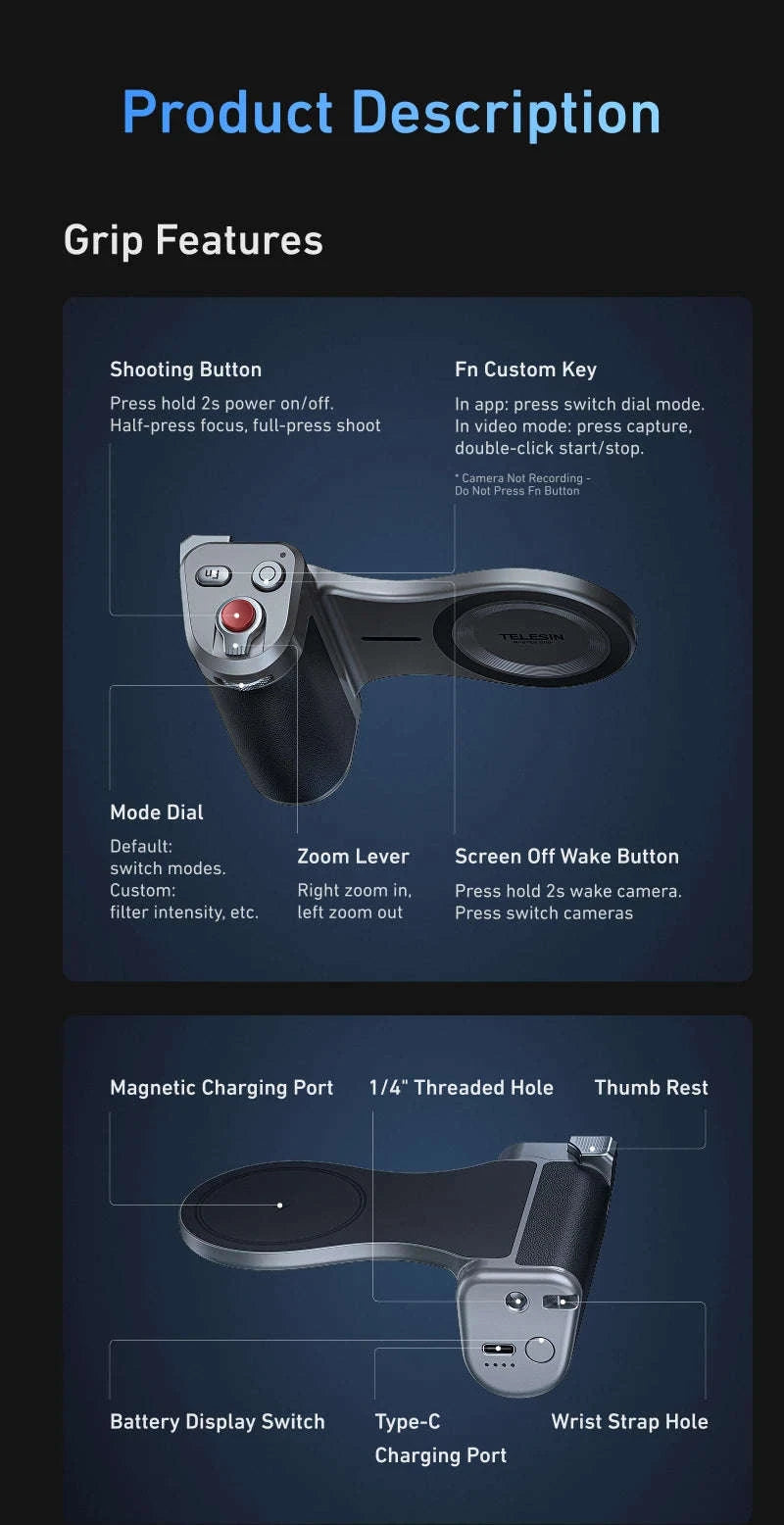 TELESIN Magnetic Master Grip Kit for iPhone 17 Series-17Pro max no light