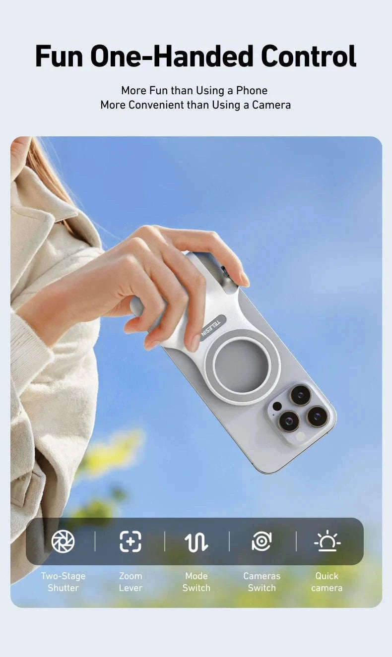 TELESIN Magnetic Phone Camera Hand Grip with Remote Control-Hand Grip Fill light