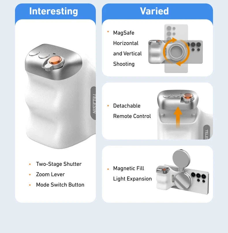 TELESIN Magnetic Phone Camera Hand Grip with Remote Control-Hand Grip Fill light