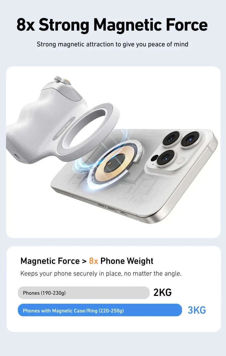 TELESIN Magnetic Phone Camera Hand Grip with Remote Control-Hand Grip Fill light