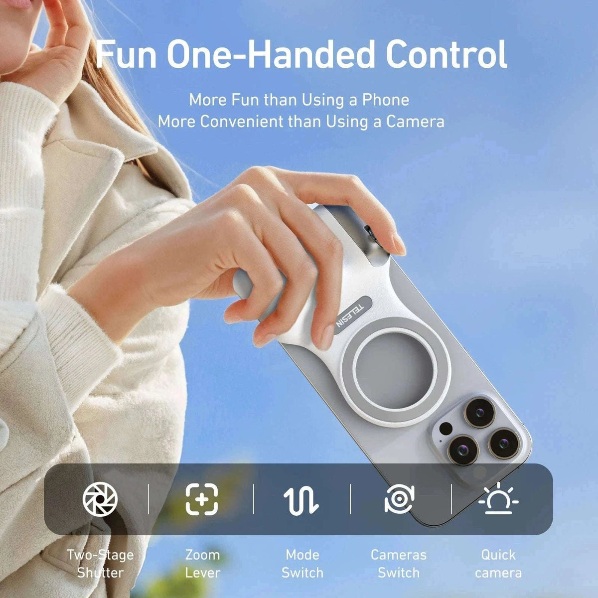 TELESIN Magnetic Phone Camera Hand Grip with Remote Control-Hand Grip Fill light