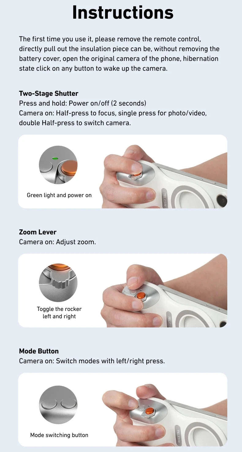 TELESIN Magnetic Phone Camera Hand Grip with Remote Control-Hand Grip Fill light