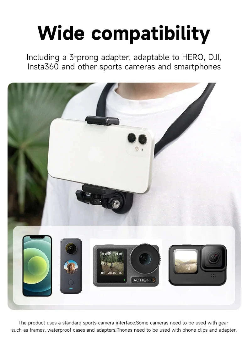 TELESIN Neck Hold Mount Chest Mount for Action Cameras-With phone clip