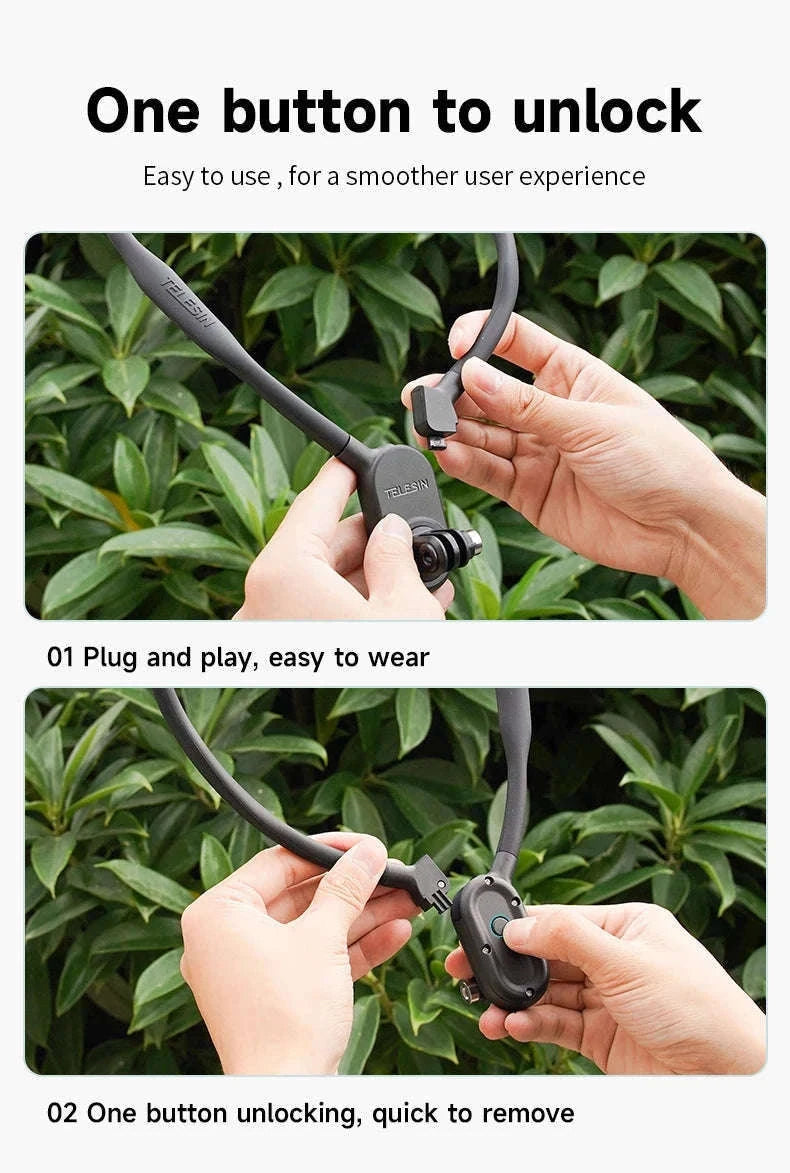 TELESIN Neck Hold Mount for Action Cameras Hands-Free Filming-With phone clip