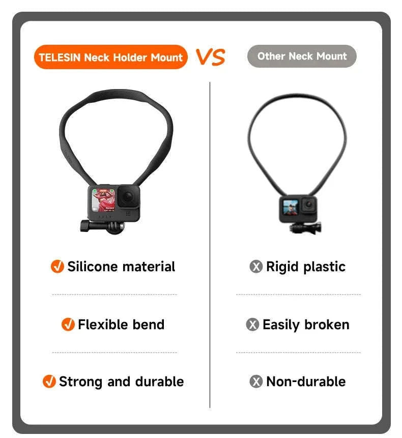 TELESIN Neck Hold Mount for Action Cameras Hands-Free Filming-With phone clip