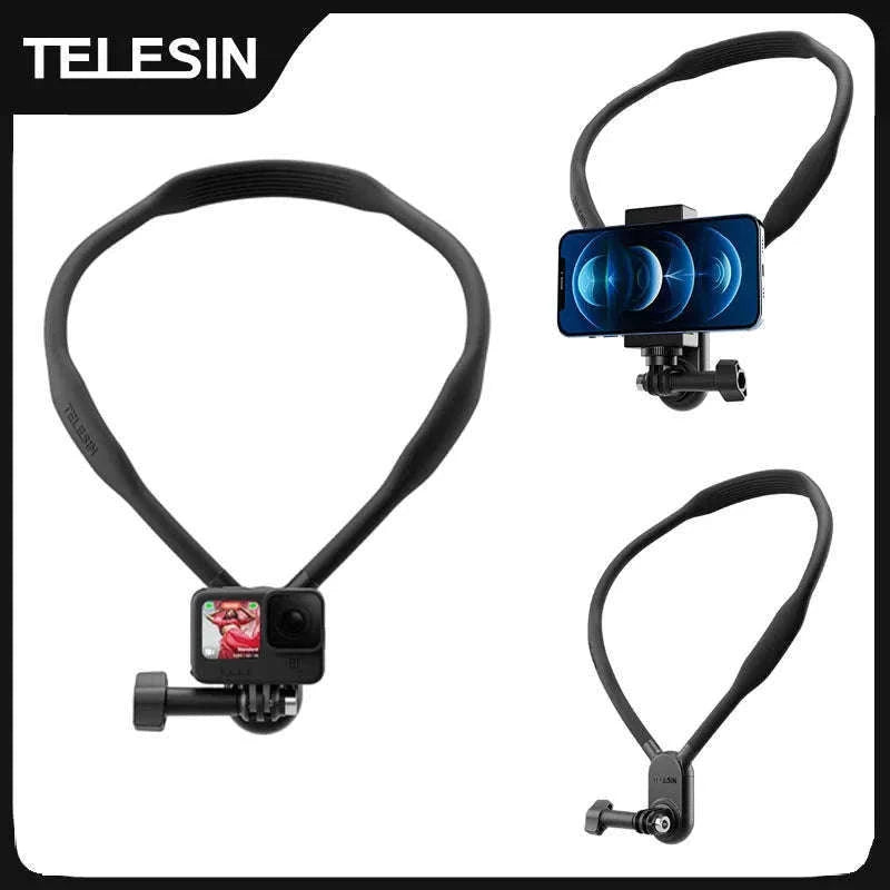 TELESIN Neck Hold Mount for Action Cameras Hands-Free Filming-With phone clip