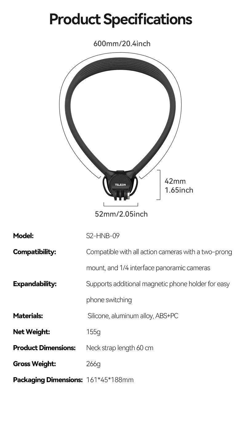 TELESIN Phone Action Camera Neck Hold Mount for Hands-Free POV-2 in 1 Phone camera