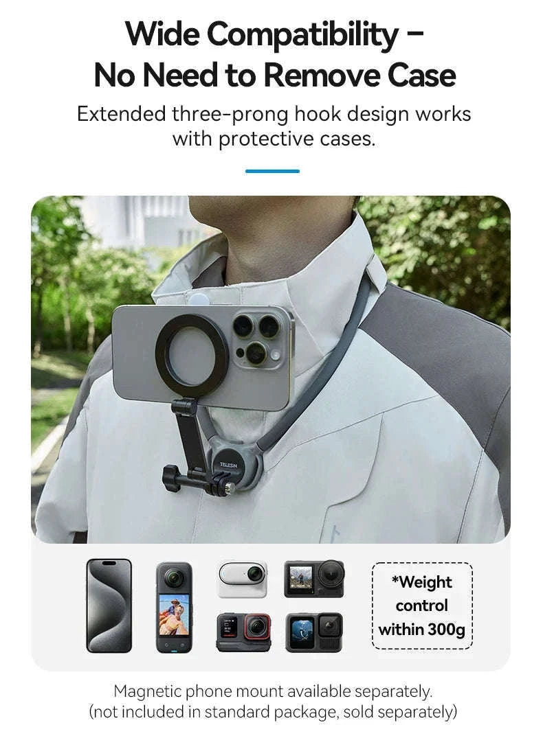 TELESIN Phone Action Camera Neck Hold Mount for Hands-Free POV-2 in 1 Phone camera