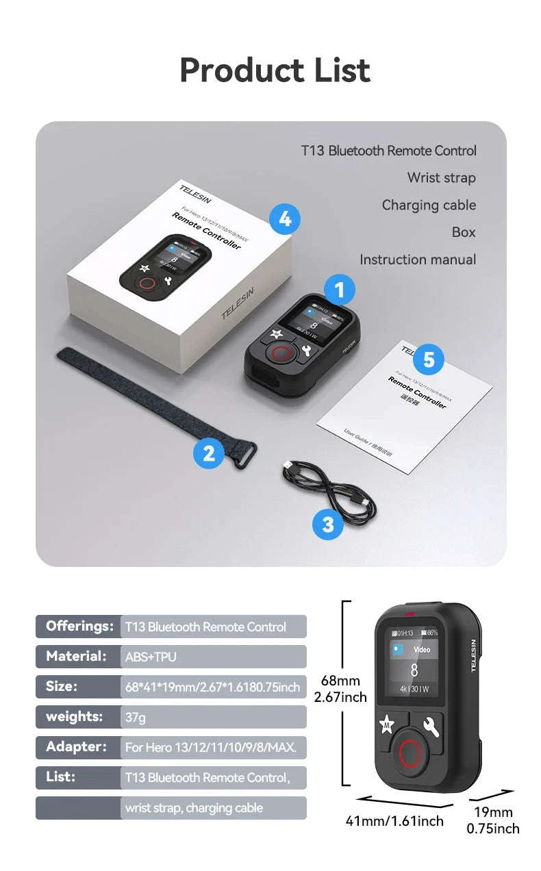 Telesin Waterproof Bluetooth Remote Control for GoPro Cameras-remote