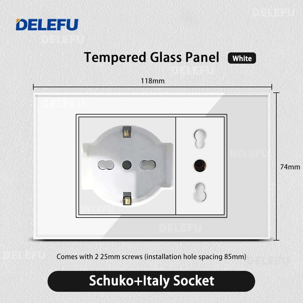 Tempered Glass Tuya WiFi Smart Wall Socket-Glass White / 2 Italy AC