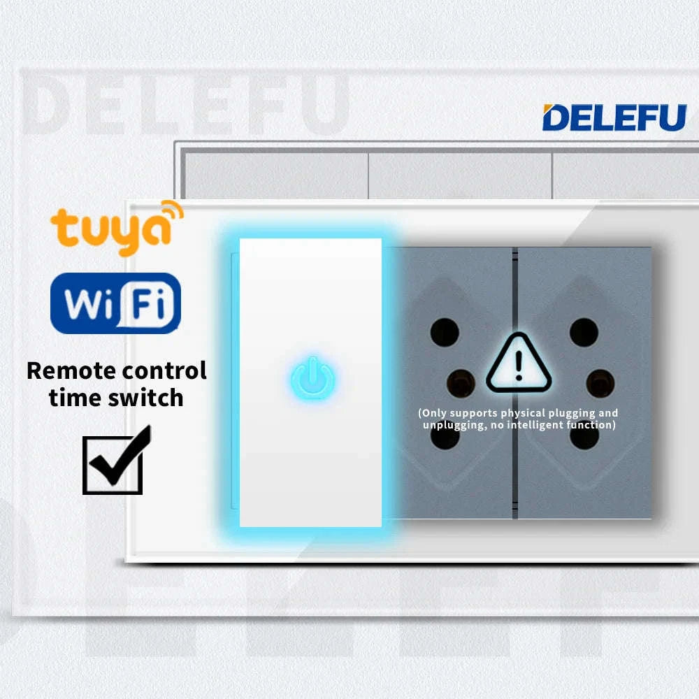 Tempered Glass Tuya WiFi Smart Wall Socket-Glass White / 2 Italy AC