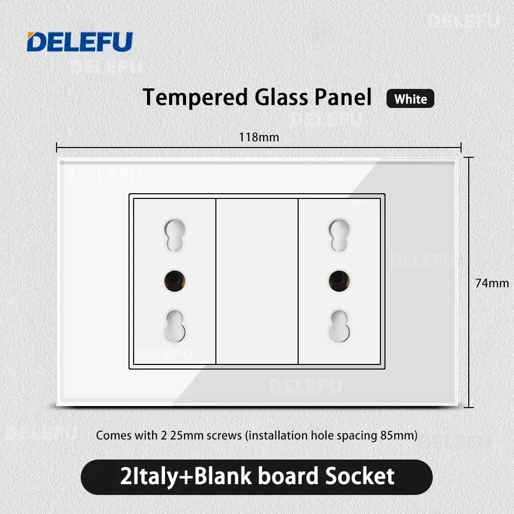 Tempered Glass Tuya WiFi Smart Wall Socket-Glass White / 2 Italy AC