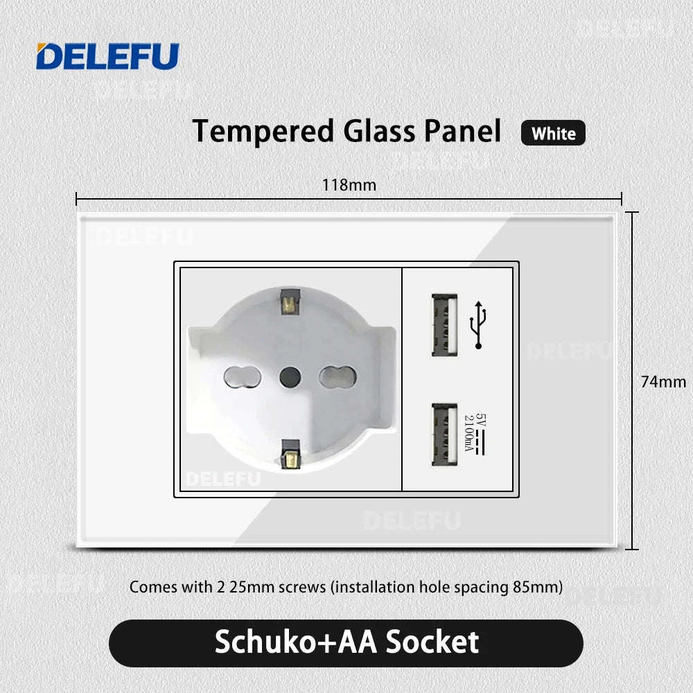 Tempered Glass Tuya WiFi Smart Wall Socket-Glass White / 2 Italy AC