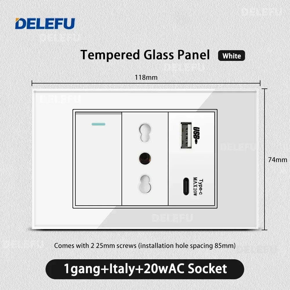 Tempered Glass Tuya WiFi Smart Wall Socket-Glass White / 2 Italy AC