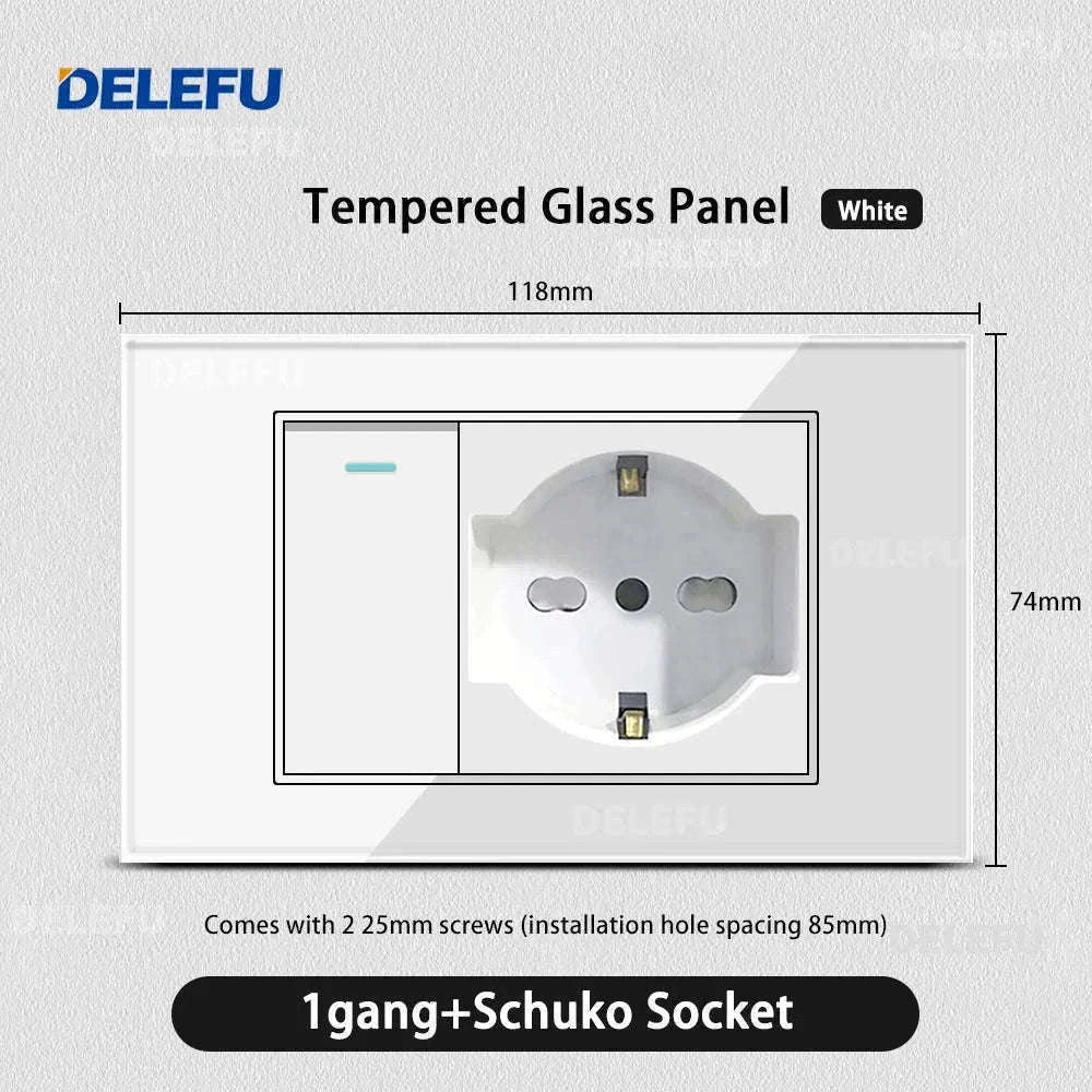 Tempered Glass Tuya WiFi Smart Wall Socket with USB-C Charging-Glass White / 2 Italy AC