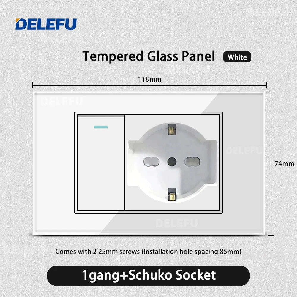 Tempered Glass Tuya WiFi Smart Wall Socket with USB-C Charging-Glass White / 2 Italy AC