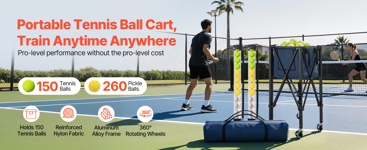 SucceBuy 2-in-1 150 Tennis Balls & 260 Pickleballs Hopper Holds with Pickup Tube Foldable Pickleball Basket Cart for Training
