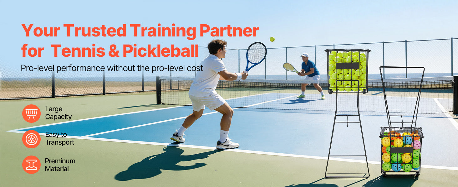 SucceBuy 75 teniszlabda-hordó, 272 tenniszlabda-gyűjtő, Pickleball kosárkocsi kerekekkel, hordozható Pickleball kísérő edzéshez, szállítási tárolásra