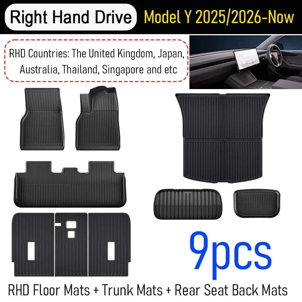 Tesla Model Y All-Weather Floor Mats and Cargo Protectors-RHD Y 9pcs