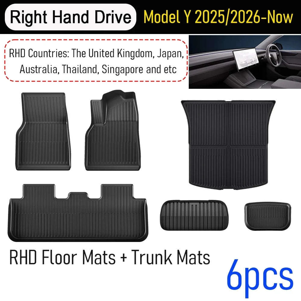 Tesla Model Y Juniper 2025-Now TPE Floor Mats and Cargo Liner-Y 3pcs Floor Mat LHD
