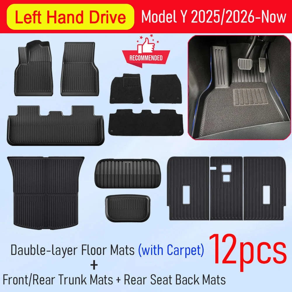 Tesla Model Y Juniper 2025-Now TPE Floor Mats and Cargo Liner-Y 3pcs Floor Mat LHD