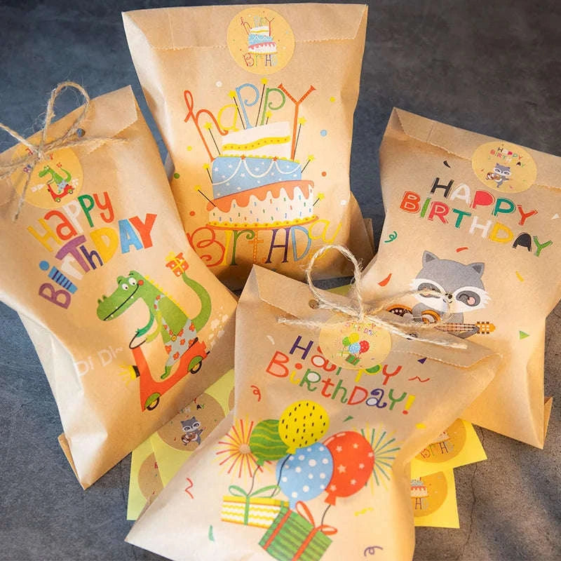 Thank You Kraft Paper Bags with Cute Rainbow and Dino Designs-24Sets Rainbow TY / 13x18cm / Other