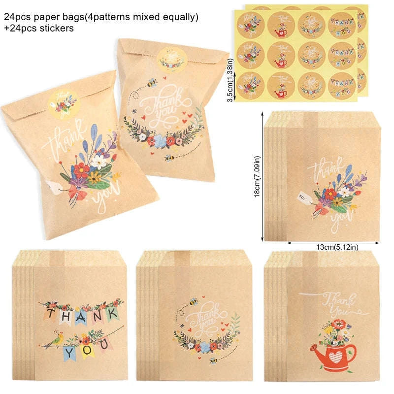 Thank You Kraft Paper Bags with Cute Rainbow and Dino Designs-24Sets Rainbow TY / 13x18cm / Other