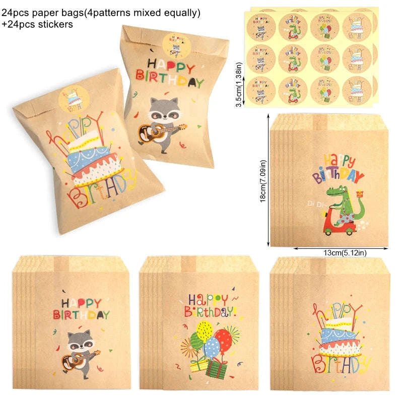 Thank You Kraft Paper Bags with Cute Rainbow and Dino Designs-24Sets Rainbow TY / 13x18cm / Other