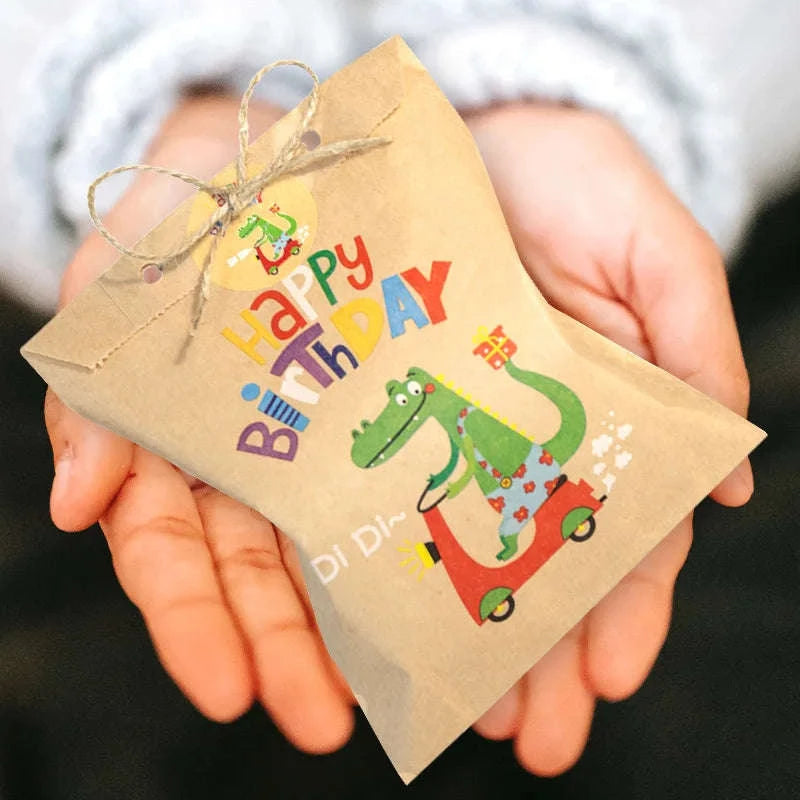 Thank You Kraft Paper Bags with Cute Rainbow and Dino Designs-24Sets Rainbow TY / 13x18cm / Other