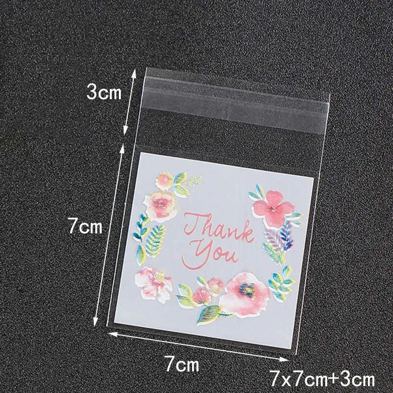 Thank You Self-Adhesive Bags for Cookies, Candy & Gifts (100pcs)-7x7cm