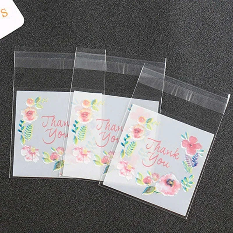 Thank You Self-Adhesive Bags for Cookies, Candy & Gifts (100pcs)-7x7cm