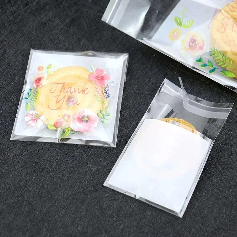 Thank You Self-Adhesive Bags for Cookies, Candy & Gifts (100pcs)-7x7cm