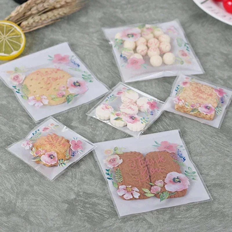Thank You Self-Adhesive Bags for Cookies, Candy & Gifts (100pcs)-7x7cm