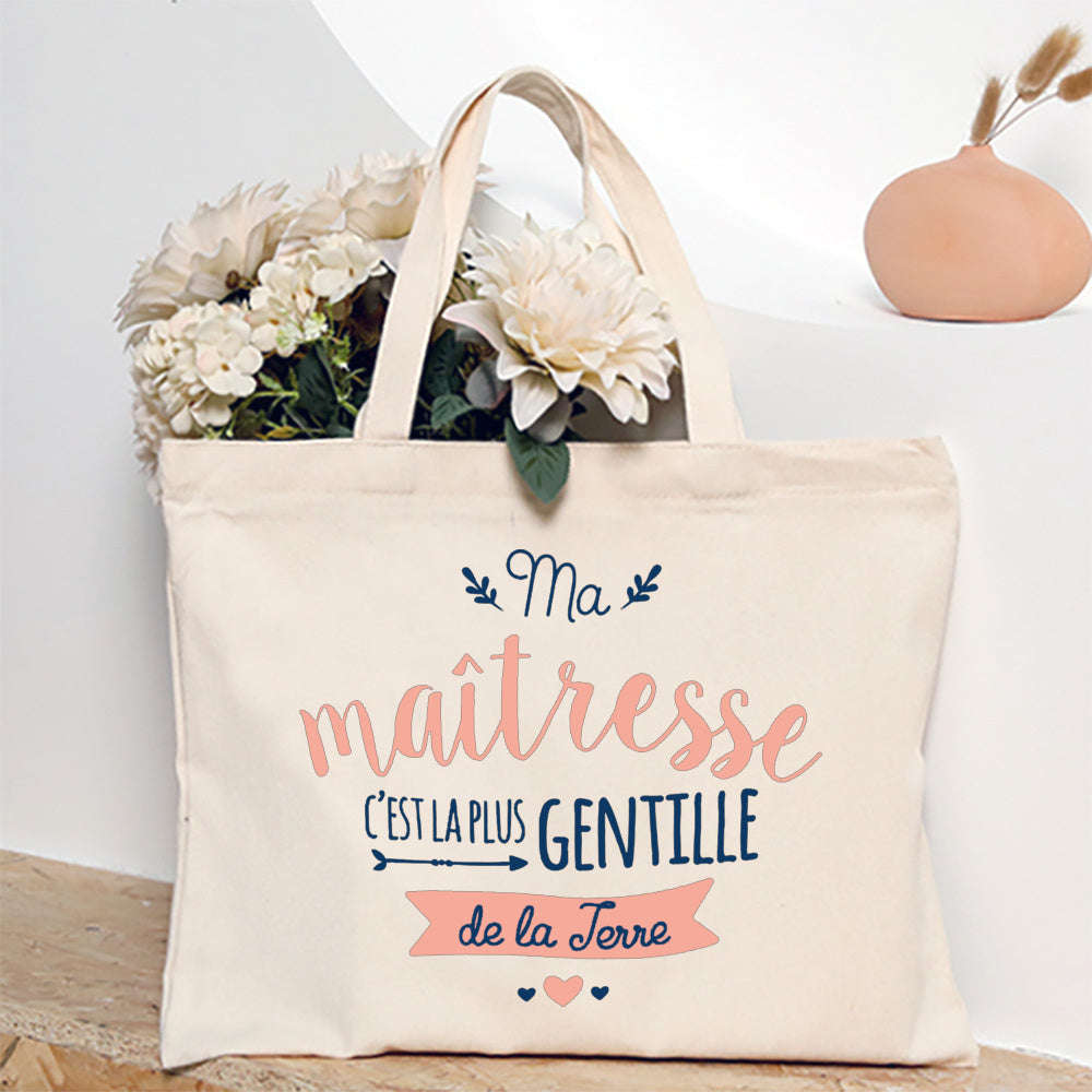 Thank You Teacher French Print Canvas Shoulder Tote Bag-TM266211-TBBG-E
